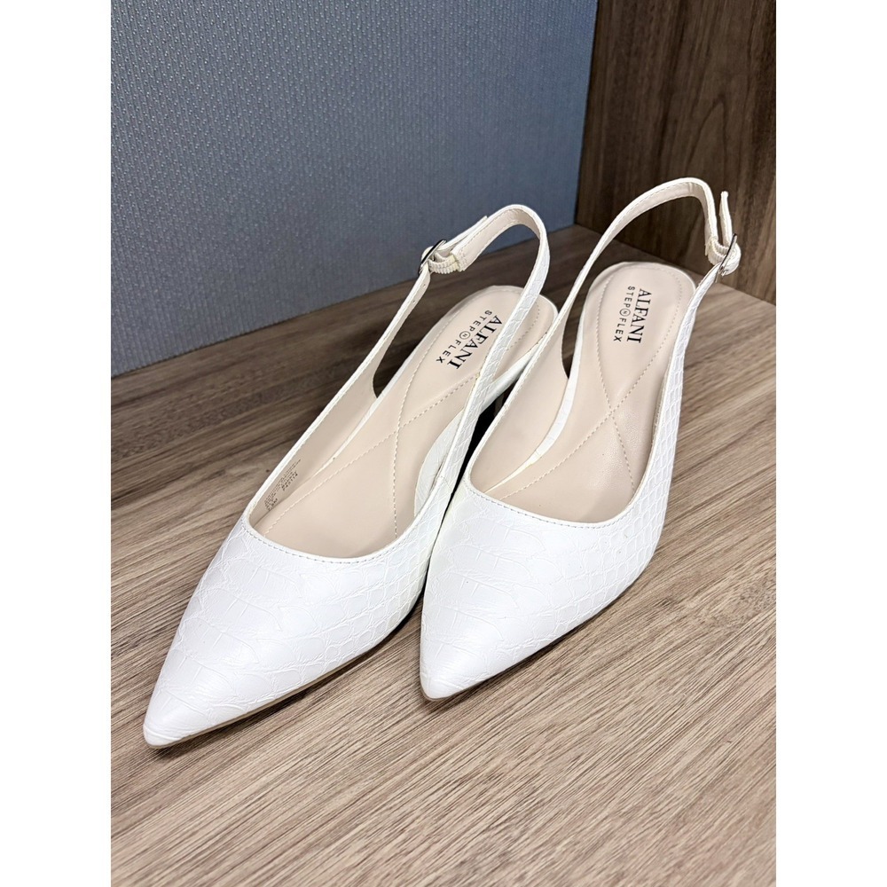 Alfani Step n Flex Slingback Heels White 7.5 Office Brunch Work